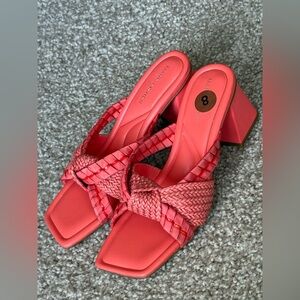 Marc Fisher Macki Woven Knot Slide Sandals Coral Pink Block Heel Size 8